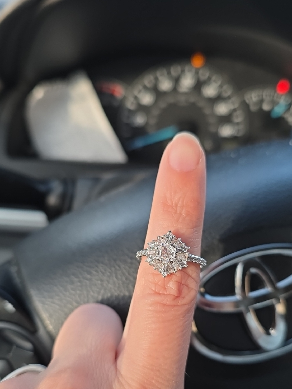 Elegant White Diamond Cluster Ring in White Metal